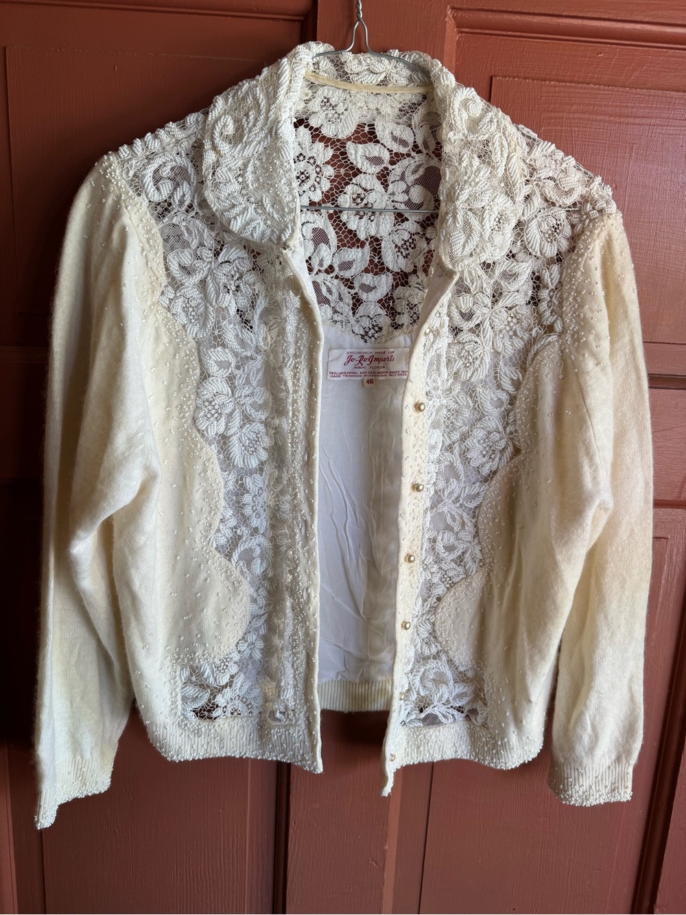 Cream Beaded Lace Cardigan